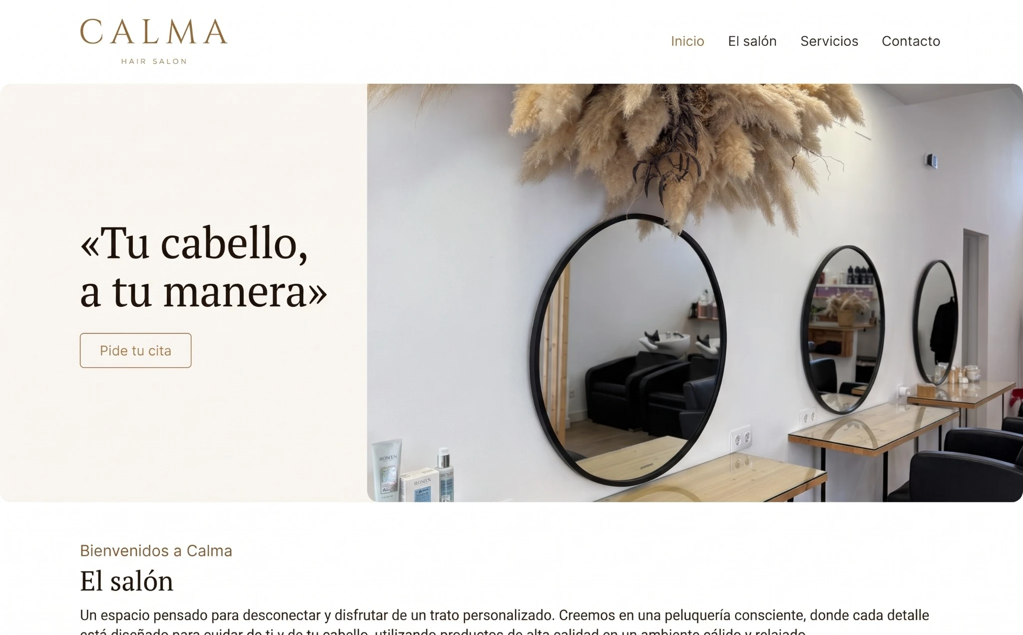 Vista d’escriptori del web de Calma Hair Salon